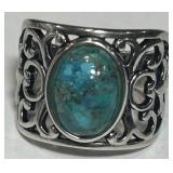 STERLING SILVER TURQUOISE RING 602 GRS