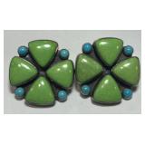 STERLING SILVER GREEN TURQUOISE EARRINGS 18.3 GRS