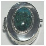 STERLING SILVER TURQUIOISE PILL BOX 21.3 GRS