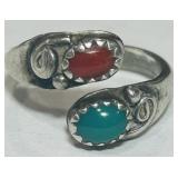 STERLING SILVER TURQUOISE/CORAL RING 3.3 GRS
