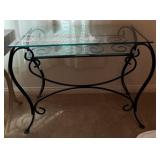 15 - WROUGHT IRON & GLASS CONSOLE TABLE