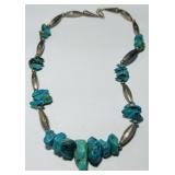 STERLING SILVER 18" TURQUOISE NECKLACE 32.1 GRS