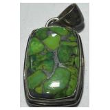 STERLING SILVER GREEN TURQUOISE PENDANT 9.2 GRS