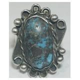 STERLING SILVER TURQUOISE RING 14.3 GRS