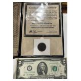 1808 COPPER COIN AND 2$ BILL