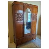 14 - VINTAGE WOOD ARMOIRE WITH MIRROR