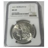 1921 MORGAN SILVER DOLLAR MS62