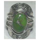 STERLING SILVER GREEN TURQUOISE RING 8 GRS