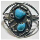 STERLING SILVER TURQUOISE CUFF BRACELET 50.5 GRS