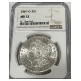 1884 O MORGAN SILVER DOLLAR MS62