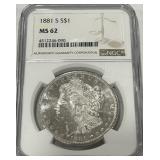 1881 S MORGAN SILVER DOLLAR MS62