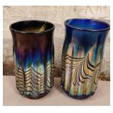 11 - TWO BLUE GLASS TUMBLERS (H5)