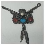 STERLING SILVER TURQUOISE/CORAL PENDANT 7.7 GRS