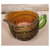 11 - VINTAGE GREEN CARNIVAL GLASS CREAMER (M92)