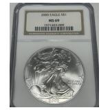 2000 AMERICAN EAGLE SILVER DOLLAR MS69