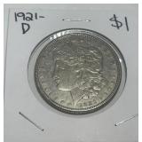1921-D MORGAN SILVER DOLLAR