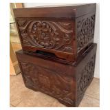 15 - TWO VINTAGE CARVED WOODEN DECOR BOXES