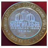 WESTWARD HO CASINO $10 .999 FINE SILVER TOKEN (51)