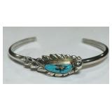 STERLING SILVER TURQUOISE CUFF BRACELET 13.20GRS