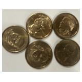5 PIECES  OF ONE DOLLAR