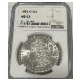 1885 O MORGAN SILVER DOLLAR MS62