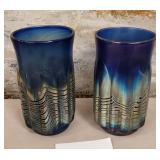 11 - TWO BLUE GLASS TUMBLERS (H4)