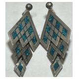 STERLING SILVER TURQUOISE EARRINGS 11.00GRS