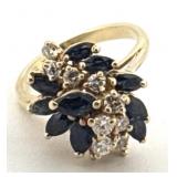 18KT YELLOW GOLD SAPPHIRE & DIAMOND RING