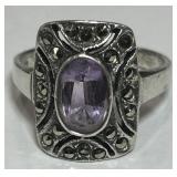 STERLING SILVER AMETHYST & MARCASITE RING 4.50GRS