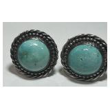 STERLING SILVER TURQUOISE CUFF LINKS 15.80GRS