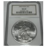1990 AMERICAN EAGLE SILVER DOLLAR MS69