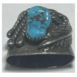 STERLING SILVER TURQUOISE BOLO TIE CLIP 13 GRS