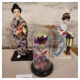 11 - GEISHA DOLL, FIGURINE & ROSE IN DOME (M95)