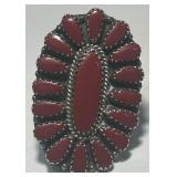 STERLING SILVER CORAL RING 7.3 GRS