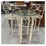 11 - WROUGHT IRON BISTRO TABLE & TWO CHAIRS