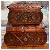 11 - TWO DECORATIVE STORAGE BASKETS WITH CONTENTS