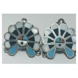 STERLING SILVER ZUNI KACHINA CLIP EARRINGS8.7 GRS