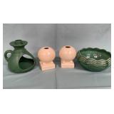 11 - VINTAGE POTTERY CANDLEHOLDERS & BOWL (M12)