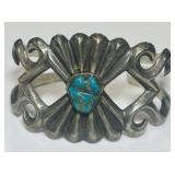 STERLING SILVER TURQUOISE CUFF BRACELET 51.9 GRS