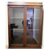 15 - VINTAGE WOOD BOOKCASE WITH GLASS DOORS