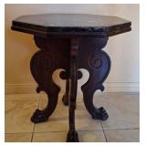 14 - VINTAGE OCTAGON SIDE TABLE W/ MARBLE TOP