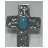 STERLING SILVER TURQUOISE CROSS RING 8 GRS