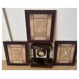 J4 - CLOCK & THREE PIECES FRAMED ART (G12)
