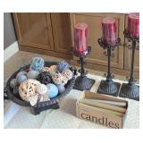 J4 - CANDLE HOLDERS, CANDLES, DECORATIVE BOWL