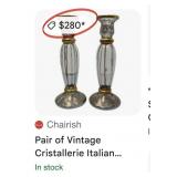 J4 - TWO VINTAGE HAND BLOWN CANDLESTICKS (ITALY)