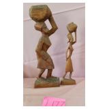 Q - TWO HAND-CARVED WOOD FIGURINES (L177)