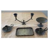 Q - VINTAGE CANDLE HOLDERS, PEDESTAL DISH, TRAY