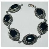 STERLING SILVER 7.50INCH ONYX BRACELET 19.20GRS