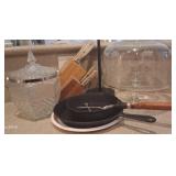 S2 - CAST IRON COKWARE, BISCUIT JAR, CAKE STAND