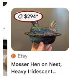 S2 - FENTON CARNIVAL GLASS HEN ON NEST DISH (O11)